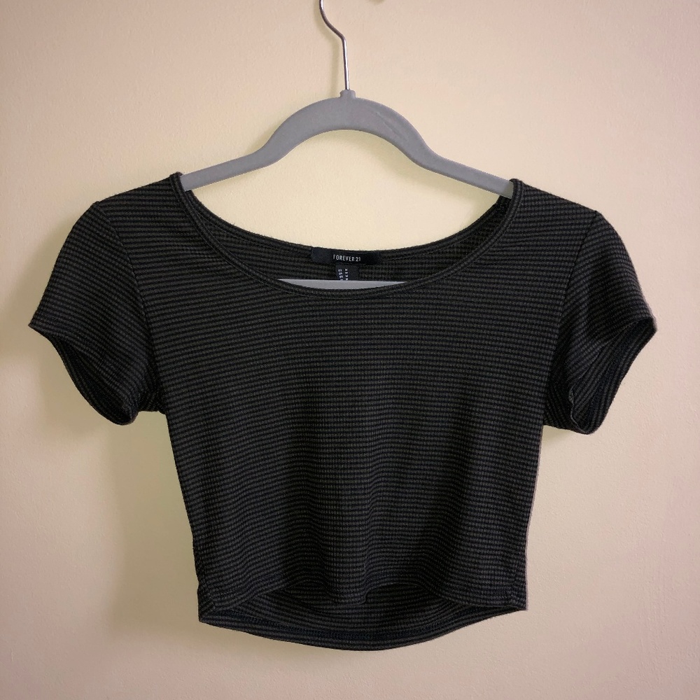 Dark Green Striped Crop Top